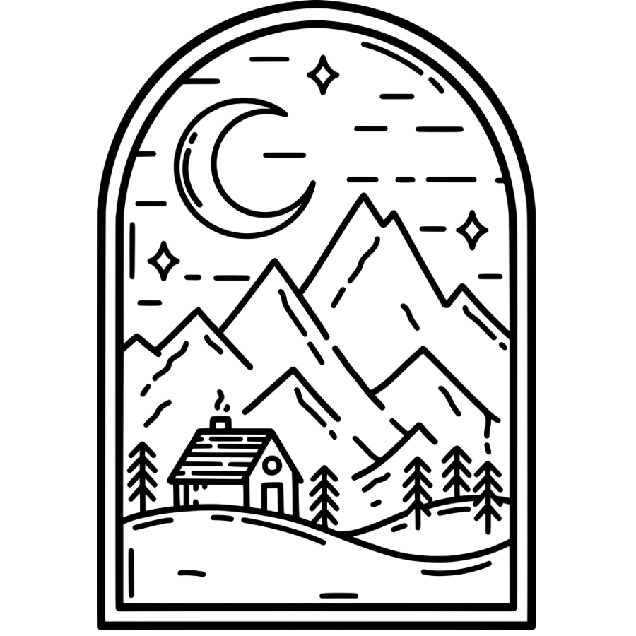 Mountains and Cabin